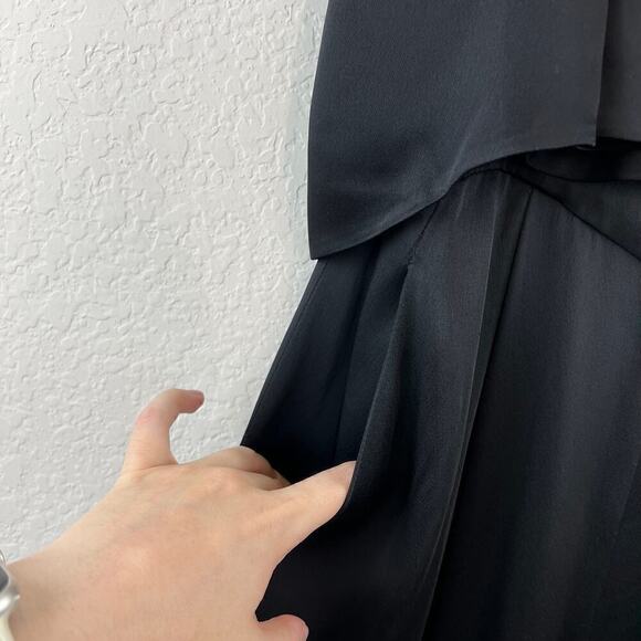 Jill Stuart Black Crepe Satin Ruffle Asymmetrical Neckline Jumpsuit Size 8 - Picture 11 of 12